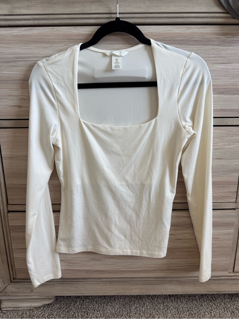 Cream Square Neck Long Sleeve Top